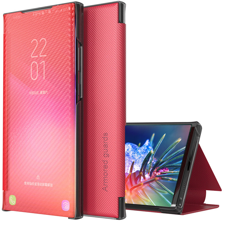 Translucent Anti-Fingerprint Folio Flip Carbon Fiber Hard PC Kickstand Case for Samsung Galaxy S20 4G/S20 5G - Red Translucent Anti-Fingerprint Folio Flip Carbon Fiber Hard PC Kickstand Case for Samsung Galaxy S20 4G/S20 5G - Red